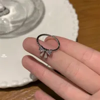 IG Style Shiny Geometric Heart Shape Bow Knot Alloy Inlay Zircon Women's Open Rings sku image 6