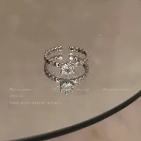 IG Style Shiny Geometric Heart Shape Bow Knot Alloy Inlay Zircon Women's Open Rings sku image 25
