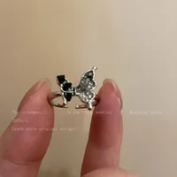 IG Style Shiny Geometric Heart Shape Bow Knot Alloy Inlay Zircon Women's Open Rings sku image 4