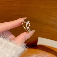 IG Style Shiny Geometric Heart Shape Bow Knot Alloy Inlay Zircon Women's Open Rings sku image 11
