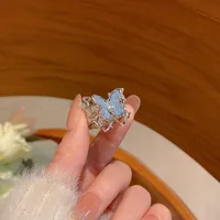 IG Style Shiny Geometric Heart Shape Bow Knot Alloy Inlay Zircon Women's Open Rings sku image 37