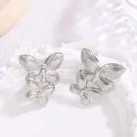 1 Pair Simple Style Heart Shape Flower Butterfly Plating 304 Stainless Steel Ear Studs sku image 4