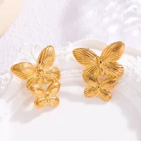 1 Pair Simple Style Heart Shape Flower Butterfly Plating 304 Stainless Steel Ear Studs sku image 12
