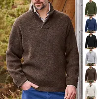 Fashion Casual Men's Clothing  Men's Knitted Pullover Long V-neck Solid Color Sweater Men's Sweater main image 1