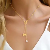Casual Simple Style Letter Bow Knot 201 Stainless Steel Artificial Pearl Women's Pendant Necklace main image 1