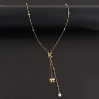 Casual Simple Style Letter Bow Knot 201 Stainless Steel Artificial Pearl Women's Pendant Necklace main image 3