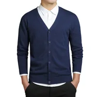 Men's Spring And Autumn New Pure Color Knitted Cardigan Male V-neck Button Sweater Men's Coat  Business Men's Sweater main image 1