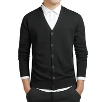 Men's Spring And Autumn New Pure Color Knitted Cardigan Male V-neck Button Sweater Men's Coat  Business Men's Sweater main image 4
