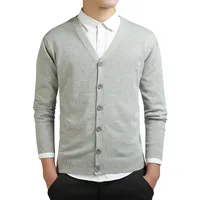 Men's Spring And Autumn New Pure Color Knitted Cardigan Male V-neck Button Sweater Men's Coat  Business Men's Sweater sku image 8