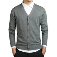 Men's Spring And Autumn New Pure Color Knitted Cardigan Male V-neck Button Sweater Men's Coat  Business Men's Sweater sku image 13
