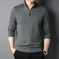 2024 Autumn Best-Selling Young And Middle-Aged Men's Long-Sleeved T-shirt Solid Color Turtleneck Zipper High-End Heavy Sweaters Menswear main image 2