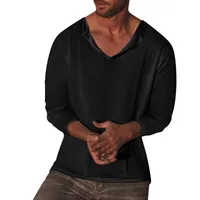 2023  New Arrival Men's Casual Solid Color And V-neck Long Sleeve T-shirt main image 2