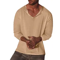 2023  New Arrival Men's Casual Solid Color And V-neck Long Sleeve T-shirt main image 5