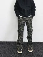 American High Street Retro Breasted Camouflage Workwear Jeans Men's Loose Street Slit Straight Bootleg Pants main image 3