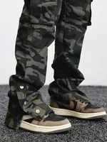American High Street Retro Breasted Camouflage Workwear Jeans Men's Loose Street Slit Straight Bootleg Pants main image 5