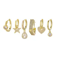 1 Set Elegant Star Water Droplets Heart Shape Plating Copper Zircon Drop Earrings main image 4