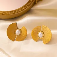 1 Pair Elegant French Style C Shape U Shape Asymmetrical Plating Titanium Steel Artificial Pearls Drop Earrings Earrings Ear Studs main image 5