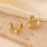 1 Pair Elegant French Style C Shape U Shape Asymmetrical Plating Titanium Steel Artificial Pearls Drop Earrings Earrings Ear Studs main image 3