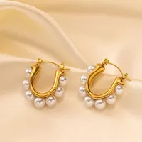 1 Pair Elegant French Style C Shape U Shape Asymmetrical Plating Titanium Steel Artificial Pearls Drop Earrings Earrings Ear Studs main image 2