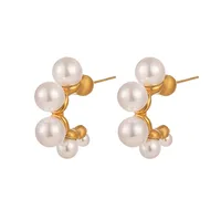 1 Pair Elegant French Style C Shape U Shape Asymmetrical Plating Titanium Steel Artificial Pearls Drop Earrings Earrings Ear Studs main image 4