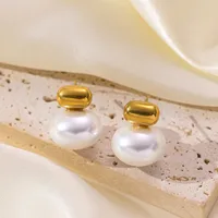1 Pair Elegant French Style C Shape U Shape Asymmetrical Plating Titanium Steel Artificial Pearls Drop Earrings Earrings Ear Studs sku image 2