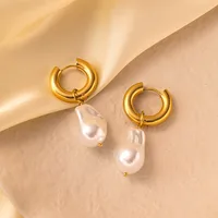 1 Pair Elegant French Style C Shape U Shape Asymmetrical Plating Titanium Steel Artificial Pearls Drop Earrings Earrings Ear Studs sku image 1