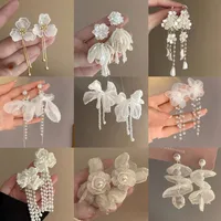 1 Pair Elegant Sweet Flower Bow Knot Imitation Pearl Drop Earrings Ear Studs main image 1