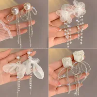 1 Pair Elegant Sweet Flower Bow Knot Imitation Pearl Drop Earrings Ear Studs main image 3