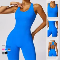 Casual Solid Color Nylon Spandex U Neck Backless Tracksuit Jumpsuits main image 1