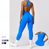 Casual Solid Color Nylon Spandex U Neck Backless Tracksuit Jumpsuits main image 3