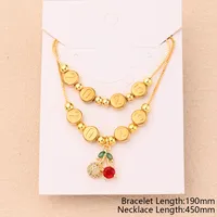 Casual Simple Style Cherry Heart Shape Flower 304 Stainless Steel Copper Polishing Enamel Plating Zircon 18K Gold Plated Women's Jewelry Set main image 4