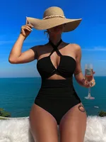 Women's Sexy Beach Solid Color Hollow Out 1 Piece One Piece Swimwear sku image 1