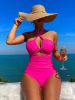 Women's Sexy Beach Solid Color Hollow Out 1 Piece One Piece Swimwear sku image 10