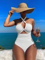 Women's Sexy Beach Solid Color Hollow Out 1 Piece One Piece Swimwear sku image 5