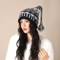 Yabi Style Handmade Cute Five-star Cat Ears Striped Devil Warm Pullover Hat Knitted Ball Wool Hat For Women sku image 4