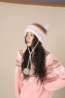 Yabi Style Handmade Cute Five-star Cat Ears Striped Devil Warm Pullover Hat Knitted Ball Wool Hat For Women sku image 9