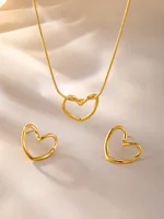 IG Style Heart Shape 304 Stainless Steel Hollow Out 18K Gold Plated Women's Earrings Necklace main image 6