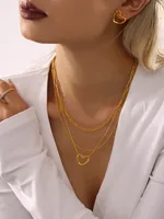 IG Style Heart Shape 304 Stainless Steel Hollow Out 18K Gold Plated Women's Earrings Necklace main image 2