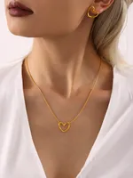 IG Style Heart Shape 304 Stainless Steel Hollow Out 18K Gold Plated Women's Earrings Necklace main image 4