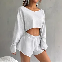 Casual Daily Women's Simple Style Solid Color Knit Shorts Sets Shorts Sets sku image 1