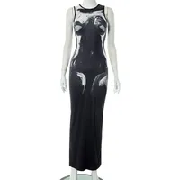 Women's Sheath Dress Casual Sexy Streetwear Round Neck Sleeveless Printing Midi Dress Holiday Daily Selfie sku image 1
