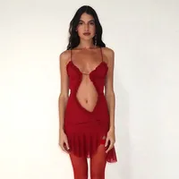 Women's Sheath Dress Casual Elegant Streetwear Strap Lettuce Trim Sleeveless Contrast Collar Above Knee Holiday Daily Selfie main image 1
