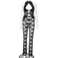 Party Cocktail Party Women's Sexy Solid Color Polyester Lace Hollow Out Pants Sets Shorts Sets sku image 1