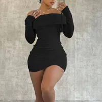Women's Sheath Dress Casual Elegant Streetwear Boat Neck Long Sleeve Solid Color Above Knee Holiday Daily Selfie sku image 1