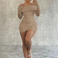 Women's Sheath Dress Casual Elegant Streetwear Boat Neck Long Sleeve Solid Color Above Knee Holiday Daily Selfie sku image 12