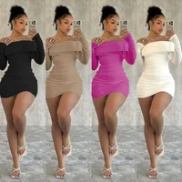 Women's Sheath Dress Casual Elegant Streetwear Boat Neck Long Sleeve Solid Color Above Knee Holiday Daily Selfie main image 1