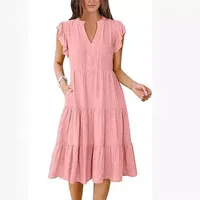 Women's Patchwork Skirt Casual Elegant Streetwear V Neck Pocket Short Sleeve Solid Color Midi Dress Holiday Daily Selfie main image 4