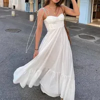 Spring New Elegant Fashion High Waist Strapless Monochrome Dress Solid Color High Waist Halter Dress Women's Clothing main image 1