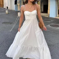 Spring New Elegant Fashion High Waist Strapless Monochrome Dress Solid Color High Waist Halter Dress Women's Clothing main image 2