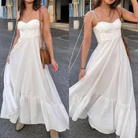 Spring New Elegant Fashion High Waist Strapless Monochrome Dress Solid Color High Waist Halter Dress Women's Clothing main image 4